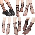 Retro Dot Lace Floral Black Mesh Socks Women's Sexy Transparent Thin Socks Harajuku Summer Middle Tube Breathable Fishnet Socks