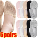 5Pairs Fashion Women Girls Summer Socks Style Lace Flower Short Sock Silicone Non-Slip Invisible Breathable Boat Ankle Socks