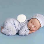 Newborn Photography Outfit with Knitted Long Tail Hooded Romper Baby Biys Girls Photoshoot Props Soft & Comfortable Romper Hat