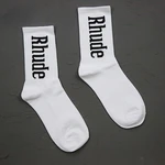 Men Women Streetwear Classic Logo Jacquard Rhude Black White Medium Stockings High Street Casual RHUDE Socks