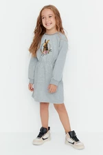 Trendyol Girls' Gray Melange Printed Knitted Dress