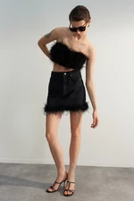 Trendyol Limited Edition Black Feather Detailed Mini Denim Skirt