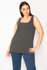 Şans Women's Black Plus Size Cotton Fabric Lycra Point Patterned Sleeveless Blouse