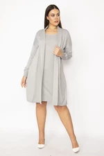 Şans Women's Plus Size Gray Dress Cardigan with the Front