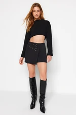 Trendyol Black Weave Belt Shorts Skirt