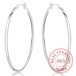 100% 925 Sterling Silver Hoop Earring Korean Big Smooth Circle Vintage Party Earrings for Women Wedding Party Jewelry Gift 2020