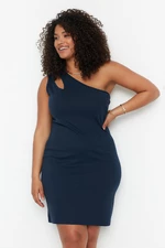 Trendyol Curve Navy Blue Window/Cut Out Detailed Corduroy Knitted Detailed Dress