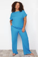 Trendyol Curve Saxe T-shirt-Pants Knitted Two Piece Set