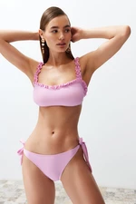 Trendyol Pink Bralette Frilly Textured Regular Bikini Set