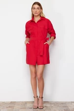 Trendyol Red Belted Pocket Mini Woven Shirt Dress