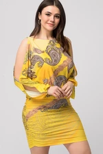 Şans Women's Plus Size Yellow Dress with Decollete Sleeve