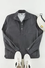 Trendyol Limited Edition Anthracite Relaxed Fit Half Pat Parachute Technical Fabric Shirt