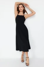 Trendyol Black Skirt Waist Open Back Detail Midi Woven Dress