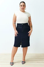 Trendyol Curve Dark Blue Slit Mini Pencil Denim Skirt