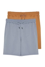 Trendyol Camel-Grey Basic Regular/Normal Fit Plain 2-Pack Shorts