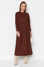 Trendyol Pleated Brown Scuba Knit Dress