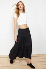 Trendyol Black Wrapped/Textured Flared Maxi Gathered Flexible Knitted Skirt