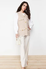 Trendyol Beige Stylish Tweed Woven Vest with Goal Buttons