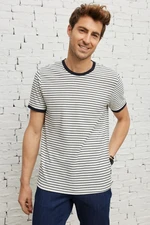 AC&Co / Altınyıldız Classics Men's Indigo-white Slim Fit Slim Fit Crew Neck 100% Cotton Striped Short Sleeved T-Shirt.