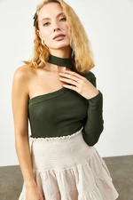 XHAN Women's Khaki Halterneck Camisole Blouse