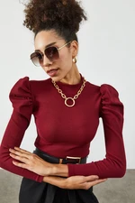 XHAN Women's Burgundy Blouse with Pleats