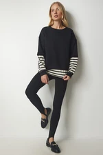 Happiness İstanbul Women's Black Striped T-Shirts, Knitted Sweatshirts Happiness İstanbul Women's Black Striped T-Shirts, Knitted Sweatshirts