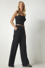 Happiness İstanbul Women's Black Woven Pants with Belt