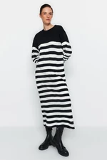 Trendyol Black and White Striped Long Knitwear Dress