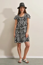 Bigdart 2352 Ethnic Patterned V-Neck Short Dress - Black