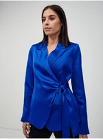 Dark blue satin jacket with ORSAY tie - Women