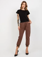 Women's Basic Sweatpants with Elastic Waistband - Brown
