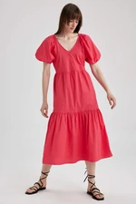 DEFACTO V-Neck Poplin Raglan Sleeve Midi Dress