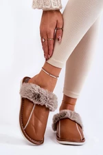 Women's leather slippers with fur Rossa Brown