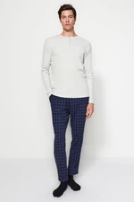 Trendyol Navy Blue Plaid Knitted Pajama Bottoms