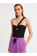 Dilvin 10168 One-Shoulder Knitwear Bustier-black