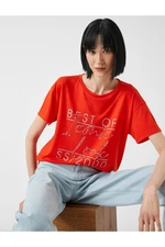 Koton Printed Sequin T-Shirt Crew Neck