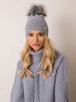 RUE PARIS Grey beanie with pompom