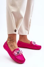 Fashionable suede loafers with Delima fuchsia ornaments