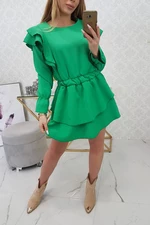 Dress with vertical ruffles light green