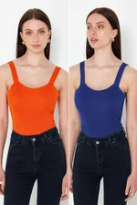 Trendyol Orange-Saxe Double Pack Strappy Basic Knitwear Blouse