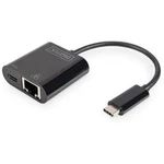 Adaptér USB-C , RJ45 Digitus [1x USB-C™ zástrčka - 1x RJ45 zásuvka, USB-C™ zásuvka] černá vč. zásuvky RJ45, s nabíjecí zásuvkou , s USB