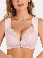 Women Modal Floral Wide Straps Wireless Full Coverage Front Closure Bras