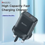 YESIDO YC29 PD25W Fast Charging Travel Charger for iPhone 12 12 Pro Max for Samsung Galaxy S21 Ultra OnePlus 9 Pro 5G Gl