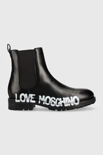 Kožené kotníkové boty Love Moschino dámské, černá barva, na plochém podpatku