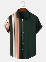 Mens Striped Patchwork Button Up Daily Short Sleeve Shirts