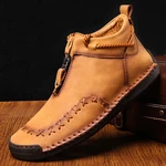 Men Hand Stitching Zipper Genuine Leather Casual Business Ankle Boots