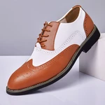 Men Leather Vintage Brogue Engraved British Lace-Up Business Dress Shoes