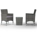 3 Piece Bistro Set Poly Rattan and Tempered Glass Gray