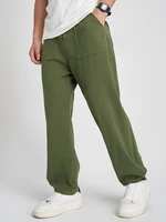 Mens 100%Cotton Solid Color Multi Pocket Buttons Cuff Long Pants