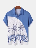 Men Palm Tree Asymmetric Buttons Lapel Leisure Shirts